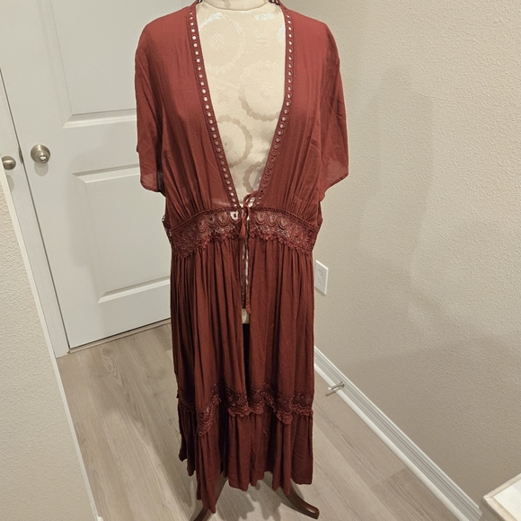 Torrid Duster Length Kimono, Rust, Size 2 - Picture 4 of 9
